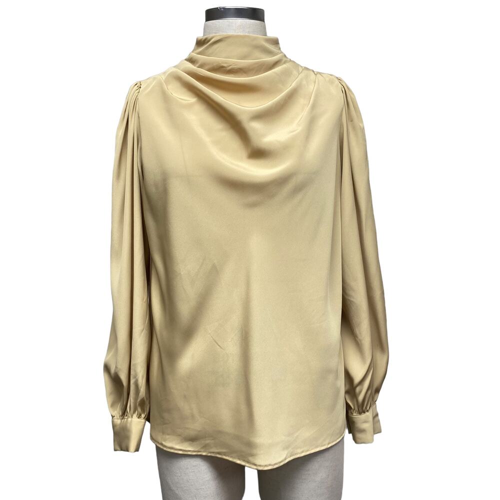 Vintage Alexandria Womens Size 8 Tan Gathered Neck Long Sleeve Blouse